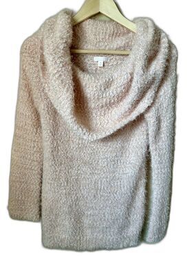 LC Lauren Conrad MEDIUM Baby Pink Convertible Bouchle Cowl Neck Sweater P2P 20”